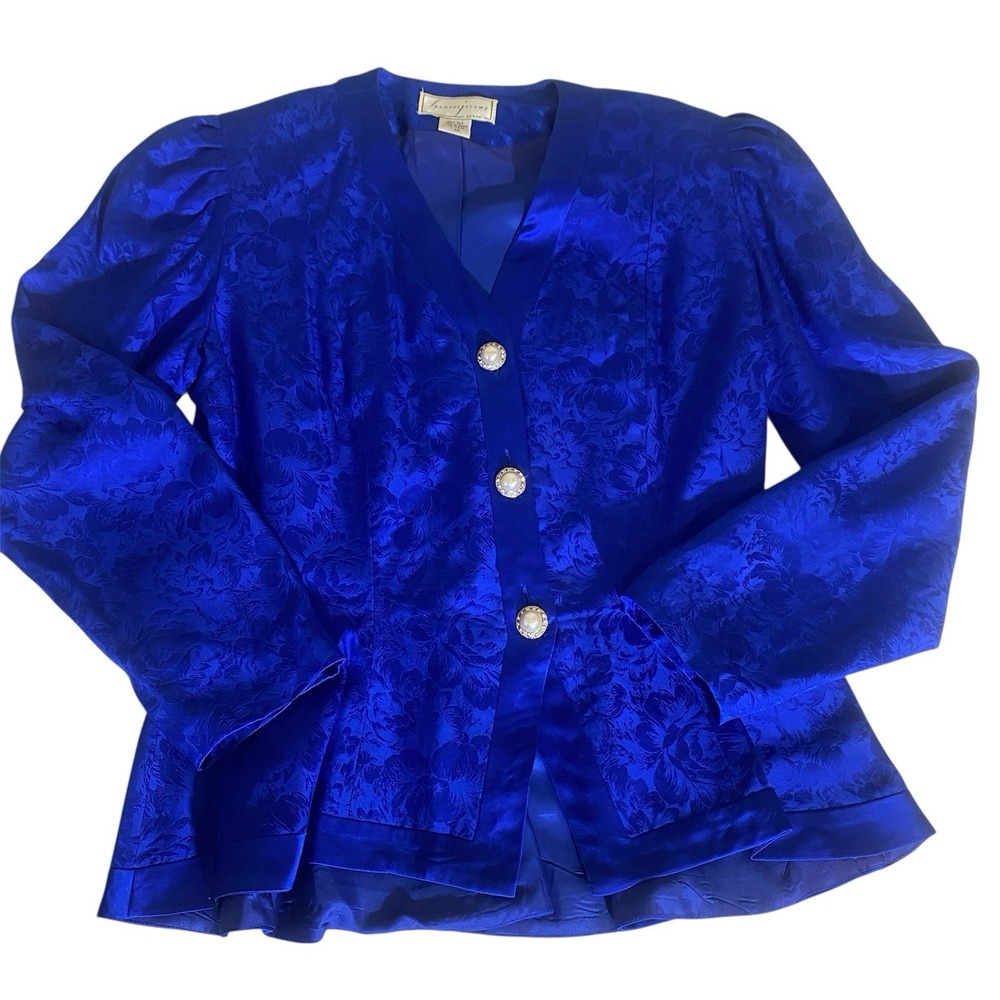 Spenser Jeremy Blue 100% Pure Silk Vintage Button Front Shirt & Skirt Set Sz 10